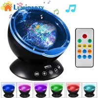 LumiParty LED Ocean Wave Music Projector Night Light 7 Color Changing Modes for Living Room and Bedroom with High Power Speaker