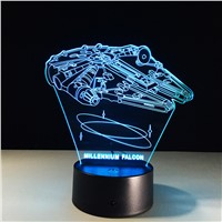 Star Wars Millennium Falcon LED Night Light Colorful 3D Illusion Desk Lamp Touch/Remote Decor Lighting for Kid Gift