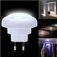 ABS plastic White Energy Saving LED Light Round 8 LED Body Motion Sensor Activated Small Night Light EU Plug Brand New