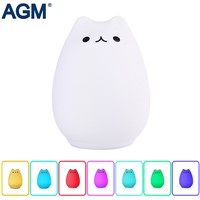 AGM Cute Cat LED Night Light USB Charge Lovely Silicon 7 Color Flashing Luminaria Touch Sensor Animal Lamp Children Baby Nursery