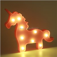 3D Marquee Pink Unicorn Lamp With 9 LED Battery Operated Night Light Warm White #S018Y# High Quality