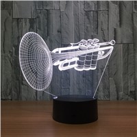 Instrument Trumpet 3d Night Light LED 7 Color Changing Desk Table Lamp Musical Instruments Furnishing articles Home Decoration
