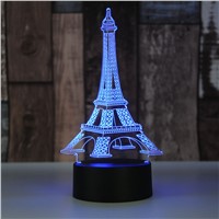 RGB 7-color changing 3D Palm &amp;amp;amp; 3D Eiffel Tower Night Light LED touch switch Visual illusion atmosphere desklamp USB DC 5V