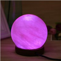 1PC Round Hand Carved USB Wooden Base Himalayan Crystal Rock Salt Lamp Air Purifier Night Light W315