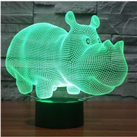 3D LED Night Lights Rhinoceros Hippo with 7 Colors Light for Home Decoration Lamp Amazing Visualization Optical Illusion Awesome