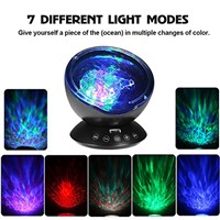 Romantic  12 LED 7 Colors  Starry Night Light Remote Control Ocean Wave Projector with Built-in Mini Music Player for Bedroom