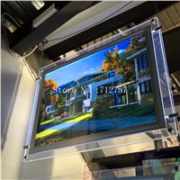 6PCS Double Sided Slim Acrylic Frame LED Illuminated Light Panel Window Cable Hanging LED Display for Real Estate Agent