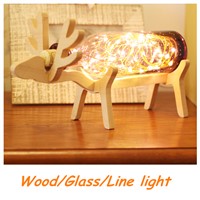 Deer LED USB night light Children&amp;amp;#39;s table lamp String lights Creative Nordic Styles wood handmade Glass bottles