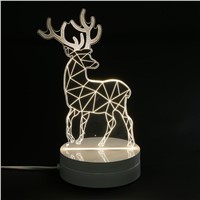 3D Deer Plastic Desk Lamp Table Lights Handcraft LED Night Light Bedroom Christmas Toy Gift USB Plug