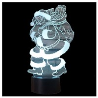 3D Illusion Night Lights 7 Colors Switch Automatically by Smart Touch Button Indoor Lamp, Santa Claus Black+Transparent