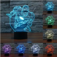 Acrylic light Novelty 7 color change 3D illusion led night light iron man mask shape LED table lamp Decorative Lamp IY803383