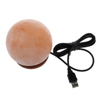 1PC Round Hand Carved USB Wooden Base Himalayan Crystal Rock Salt Lamp Air Purifier Night Light