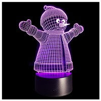 3D Optical Illusion Lamp 7 Colors Change Touch Button Christmas Snowman LED Night Light Black+Transparent