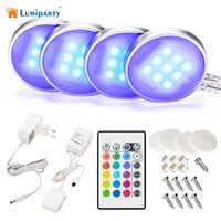 LumiParty Dimmable RGB LED Under Cabinet Light Downlight Spotlights with RF Remote Control for Home Kitchen Counter Closet Light