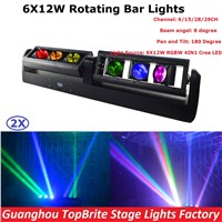 New Arrival 2Pcs/Lot 6X12W Indoor Rotating Bar Lights RGBW Quad Color Led Moving Head Beam Lights With 6/15/28/29 Channels