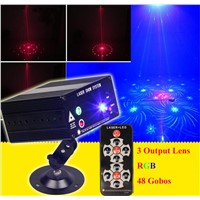 3 Lens RGB Laser Remote-Controlled Stage Lighting Red Green Laser Light with Blue LED Sound Active for DJ Disco Home Show