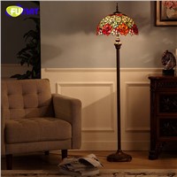 FUMAT European Vintage Stained Glass Floor Lights For Living Room Office Rose shade Creative Artistic Deco LED Glass Floor Lamp