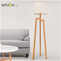Modern Minimalist 3 Leg Wood Tripod Floor Lamps with Fabric Shade Floor Light for Sitting Living Room Study Lighting Fixture