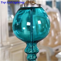 High End Mediterranean Sea Blue Crystal Glass Fabric Led E27 Floor Lamp for Wedding Decor Bedroom Living Room AC 80-265V 1203