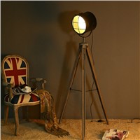 Vintage Retro Industrial Loft Illumination Wood Led Tripod Floor Light With Remote Control For Photography Studio Living Room
