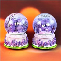 Hot sale spin snow crystal ball music box home ornaments romantic lavender couple music crystal ball gifts