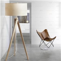 Europe Nordic Cottage Hand Crafted Wood 3 Legs Linen Led E27 Floor Lamp for Living Room Bedroom Study H 150cm 1713