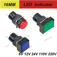 16MM short led indicator round square rectangular head 2PINS 12v mini led indicator lights 6V 12V 24V 110V 220V