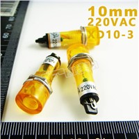 10mm 220VAC Yellow Signal led Lndicator lights Yellow Pilot lamp XD10-3-220V 10PCS/Lot