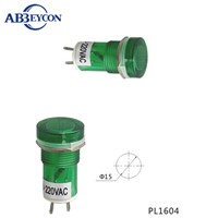 ABBEYCON 100pcs/lot Plastic Indicator Light 15mm Flat Round Pin Terminal Green Color Guiding Lamp 220V