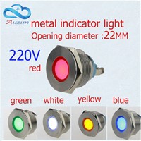 10 PCS LED metal Indicator Lights 22mm metal flat light warning car light 220v red green yellow blue and white