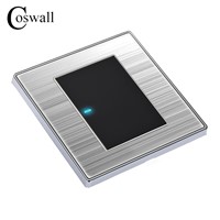 Coswall 1 Gang 1 Way Luxury LED Light Switch Push Button Wall Switch Interruptor Brushed Silver Panel 10A AC 110~250V