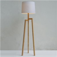 Wood Tripod and Fabric Drum Shaded Floor Lamp in Designer Style