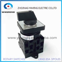 Cam switch 3 pole manual switch industrial DIN rail YMW42-20/3 black 3 poles 20A 12 terminal rotary universal switch