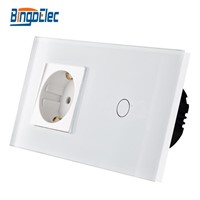 2017 Hot ! Bingo Touch Switch with EU Type Socket,16A Germany Socket, White Toghened Glass Panel