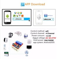 INPUT 110V 220V 4CH Channel WIFI Switch OUTPUT 220V 433mhz RF Wireless Remote Switches Relay Control by Phone APP