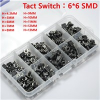 10 models 200pcs 6*6 Tact Switch Tactile Push Button Switch Kit, Height: 4.3MM~13MM SMD 4P micro switch 6x6 Key switch