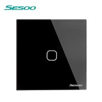 SESOO 1gang 1way Crystal Glass Panel Wall Switch, EU/UK Standard Touch Switch Screen Light Switch, AC 110V~240V with Indicator