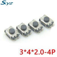 100PCS/LOT 3*4*2mm SMD Switch 4 Pin Touch Micro Switch Tact Push Button Switches 3x4x2H Mini Buttons