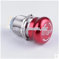 1pcs 19mm STOP Pattern Waterproof Flat Round Stainless Steel Metal Emergency Stop Button Switch Push Lock Turn Reset Colour Red