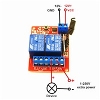 New 12V 10A 2 Way RF Interruptor Wireless Remote Control Light Switch Receiver Relay Module 433MHz For Gate