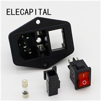 Power Rocker Switch IEC 3 Pin 320 C14 Inlet Power Sockets Switch Connector Plug 10A 250V