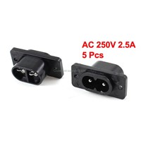 IEC320 C8 Black 2 Terminal Power Plug Inlet Socket AC 250V 2.5A 5 Pcs