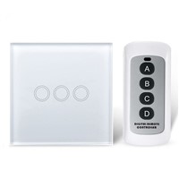drop shiping EU/US Standard 3Gang Remote Control Wall Light Touch Switch  Crystal Glass Panel 170-240V Capacitive Touch Switch
