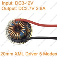 5 Modes 20mm Diameter T6 LED Driver 12V Input (DC3-12V) Output DC3-3.7V 2.5-2.8A For Cree XM-L XML XM-L2 Lighting Transformers
