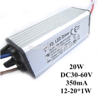 1pcs/lot  20W DC30-68V Watperproof LED Driver 12-20x1W 350mA IP67 Constant Current Aluminum LED Power Supply