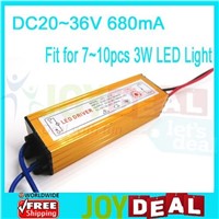 IP65 Waterproof Constant Current Driver for 7-10pcs 3W High Power LED AC85-265V to DC20-36V 680mA