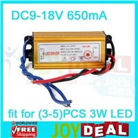 IP65 Waterproof Constant Current Driver for 3-5pcs 3W High Power LED AC85-265V to DC9-18V 650mA