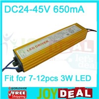 IP65 Waterproof Constant Current Driver for 7-12pcs 3W High Power LED AC85-265V to DC24-45V 650mA