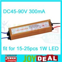 IP65 Waterproof Constant Current Driver for 15-25pcs 1W High Power LED AC85-265V to DC45-90V 300mA