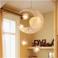 Modern LED Chandelier Lighting Moon&amp;amp;amp; Star Sweet Bedroom Pendant Lamp Lustre Hanging Fixtures Child kids room Decor Light Fitting